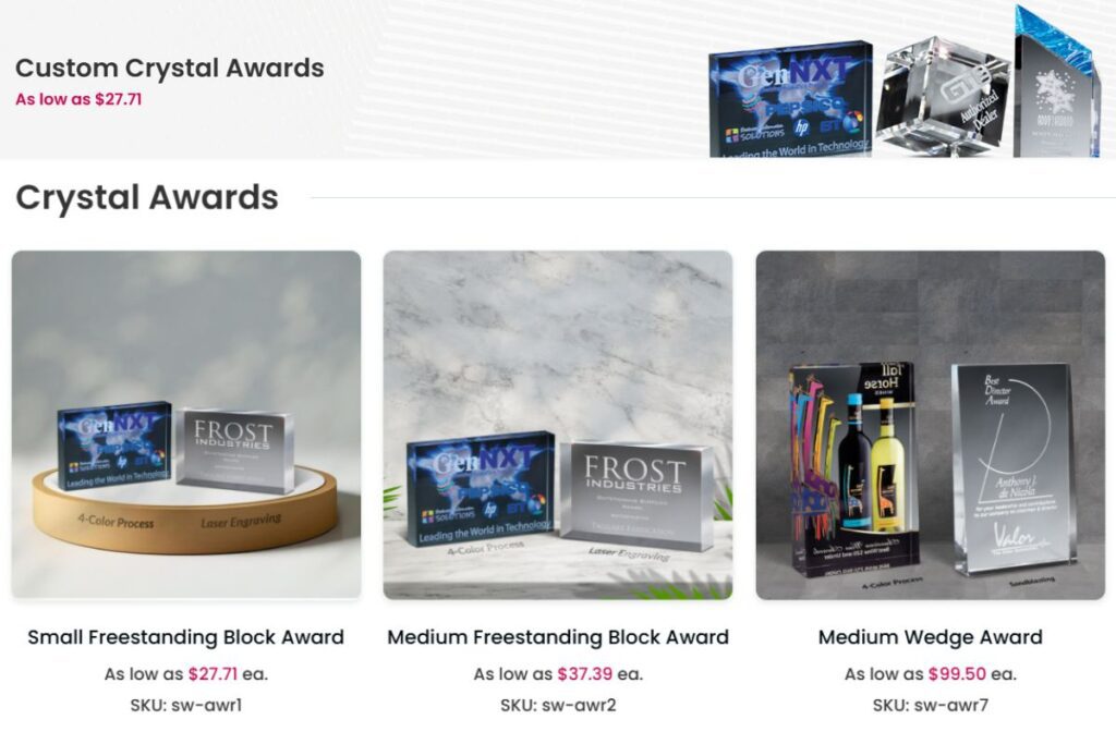 A collection of custom awards to buy online shown in the image
