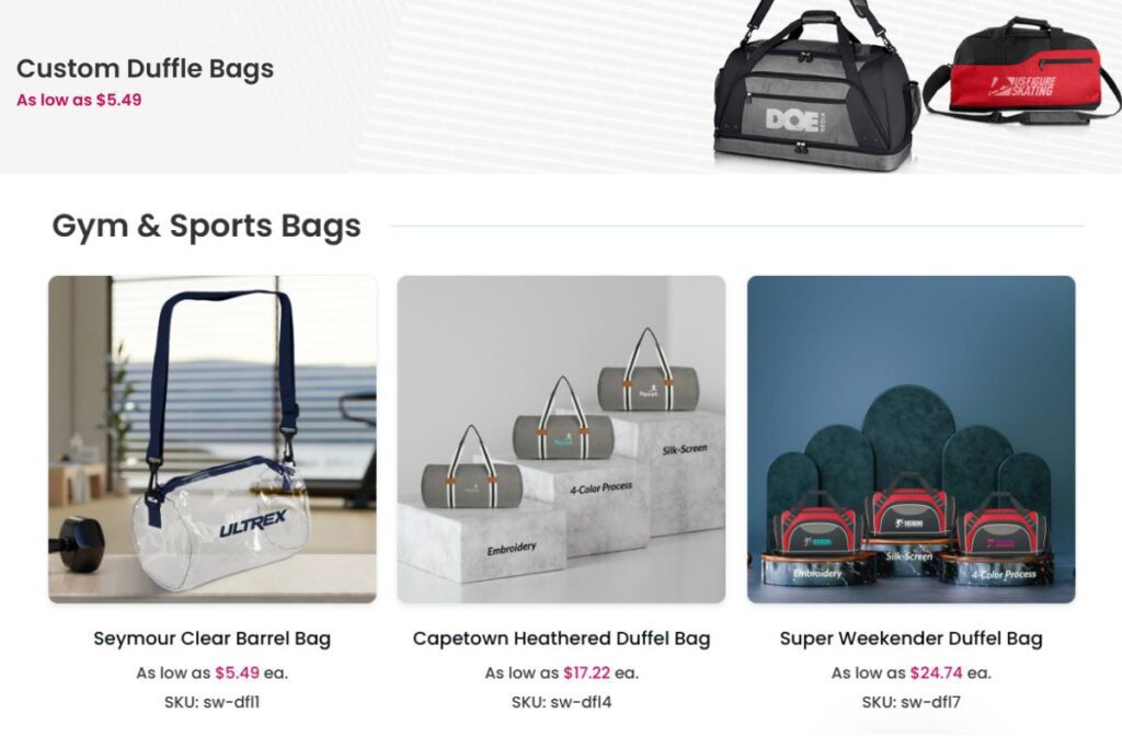 A collection of custom duffle bags shown in the image