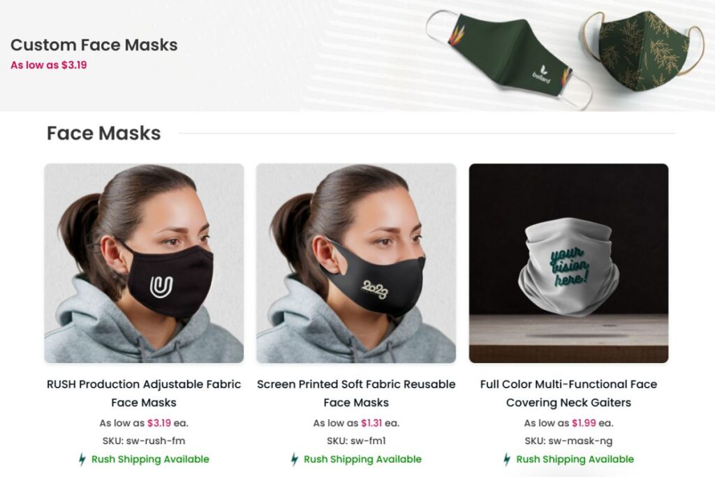 A collection of custom face mask shown in the image