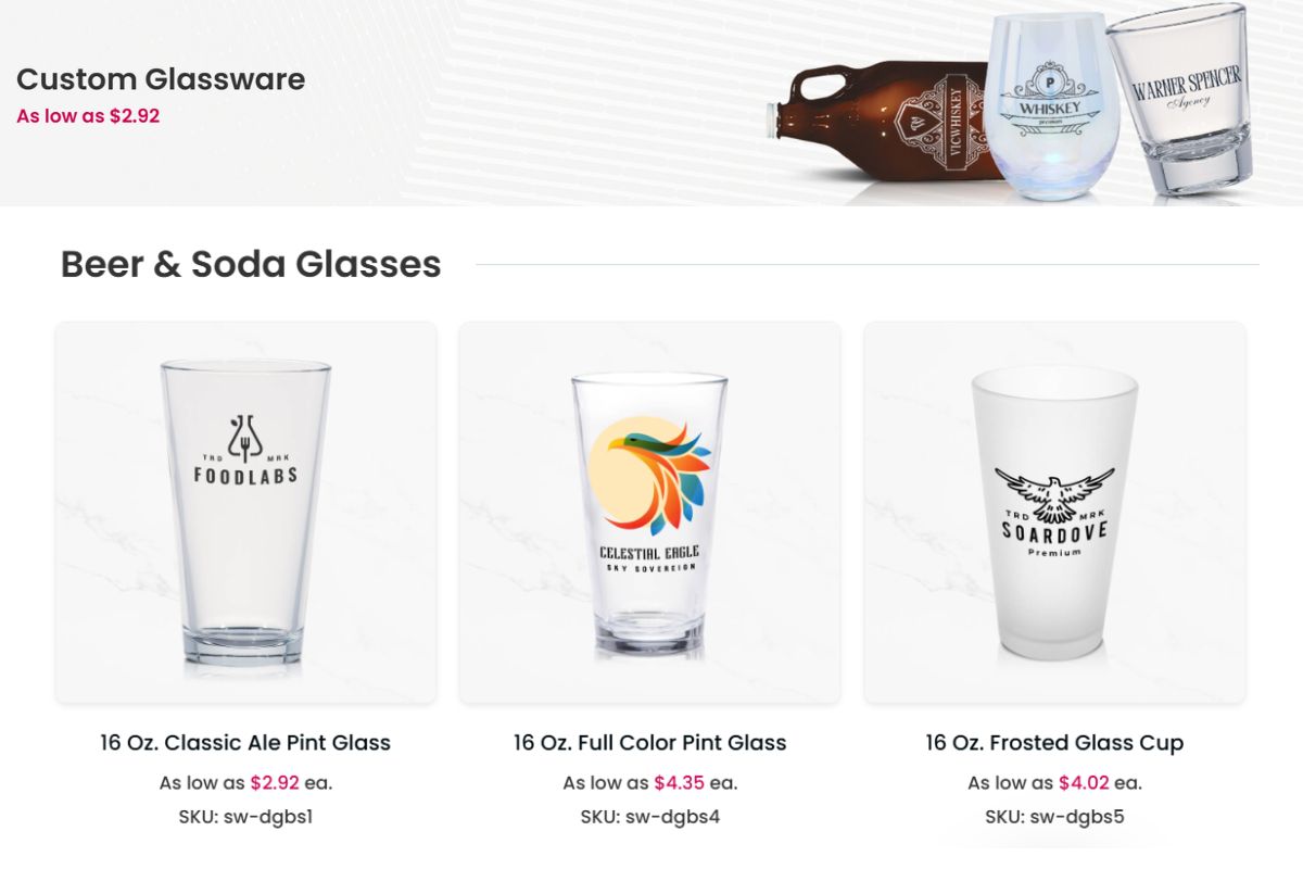 A collection of custom glassware to buy online