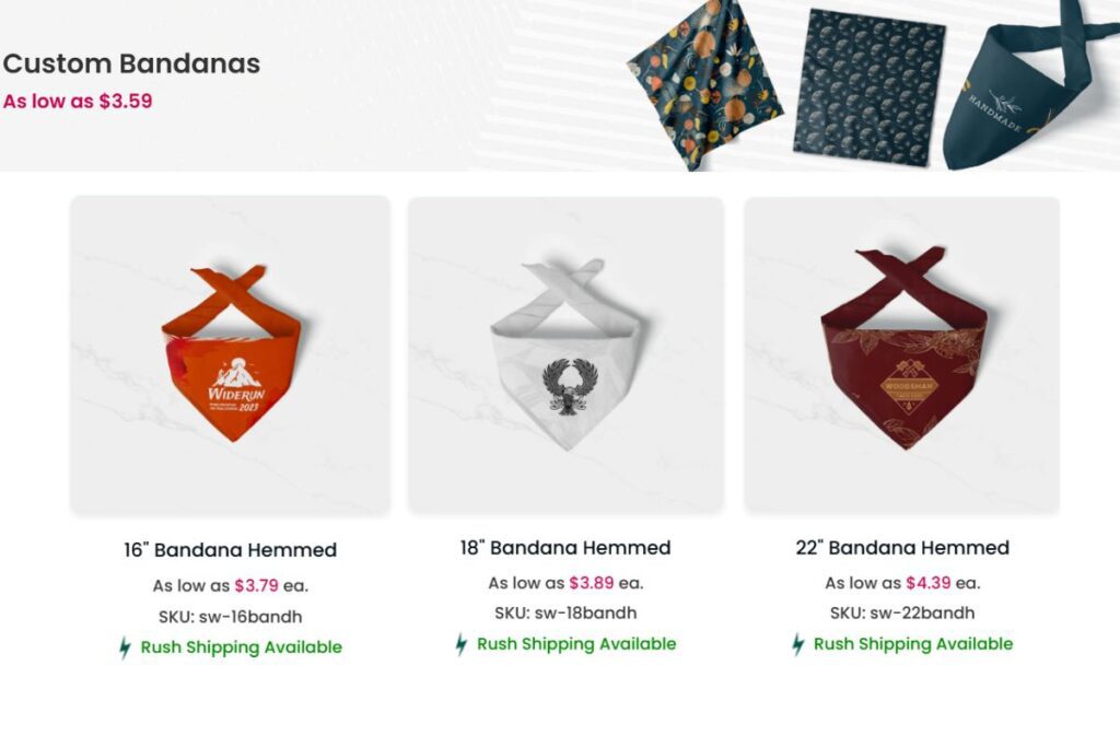 A collection of custom hemmed bandanas to buy online