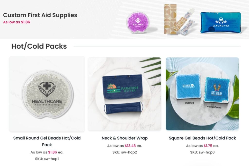 A collection of custom hot and cold packs to buy online