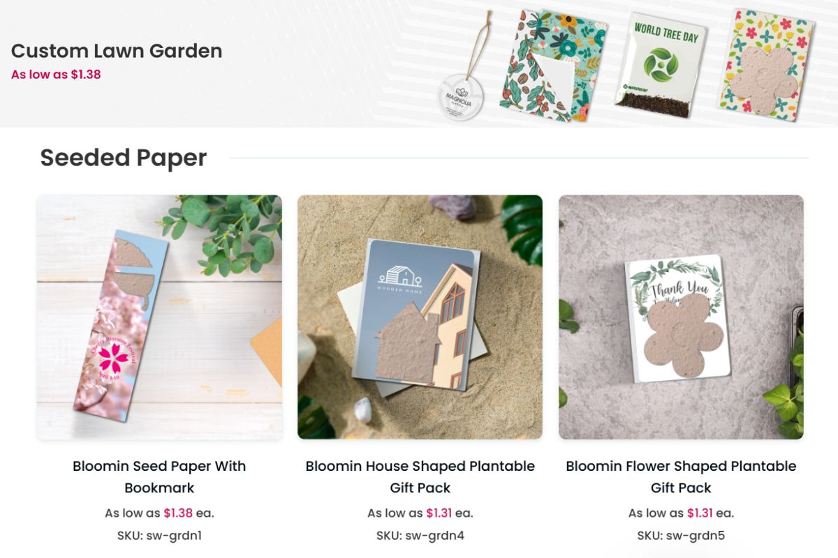A collection of custom lawn garden seeded papers shown in the image