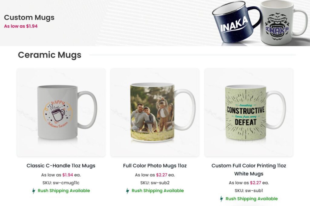 A collection of custom mugs shown in the image to buy online