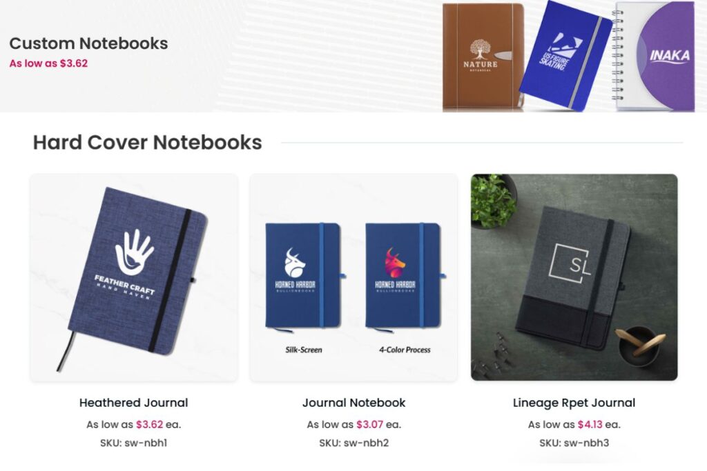 A collection of custom notebooks to buy online shown in the image