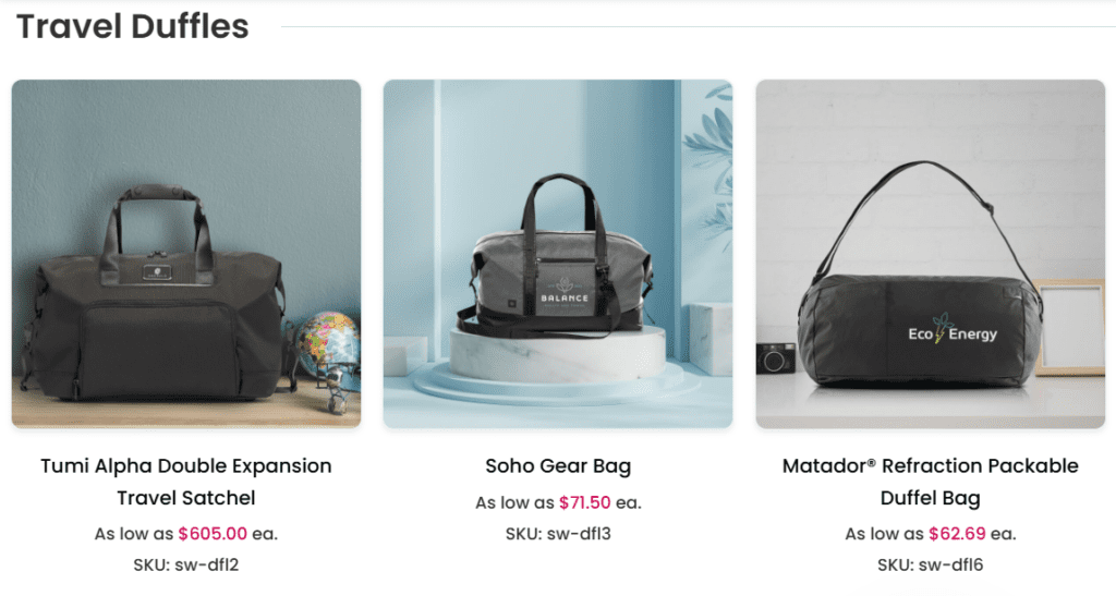 A collection of custom travel duffles bags shown in the image