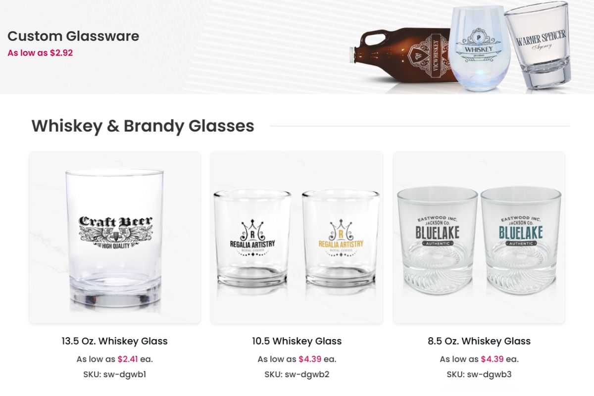 A collection of custom whiskey and brandy glasses