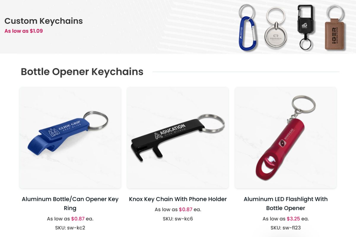 A collection of different custom keychains to buy online