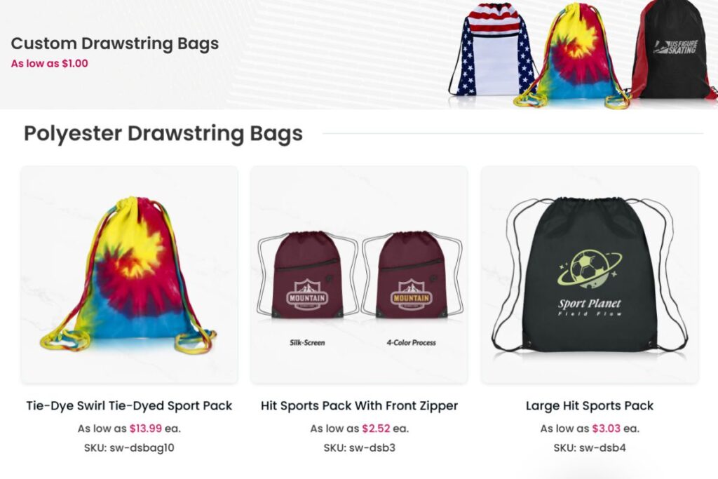 A collection of drawstring bags shown in the image