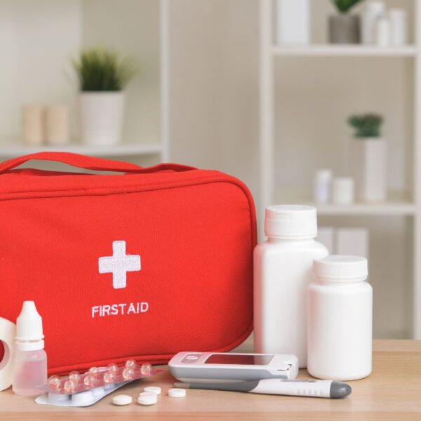 A first aid kit with its items kept together