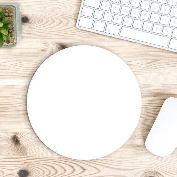A round color custom mouse pad shown in the image ready to be customized