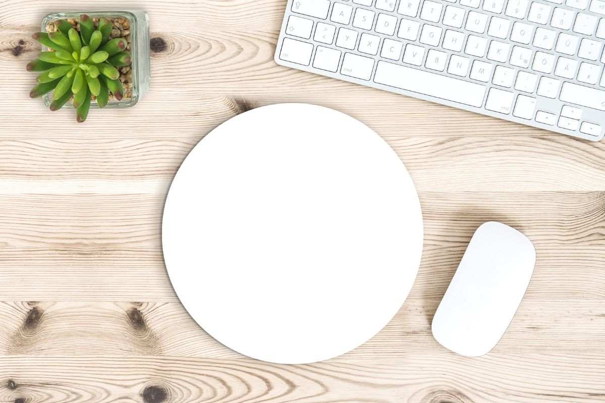 A round color custom mouse pad shown in the image ready to be customized