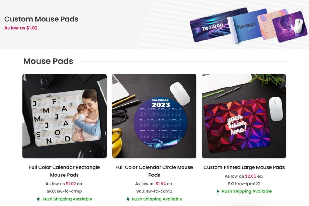 Different types of custom mouse pads shown in the image to buy online