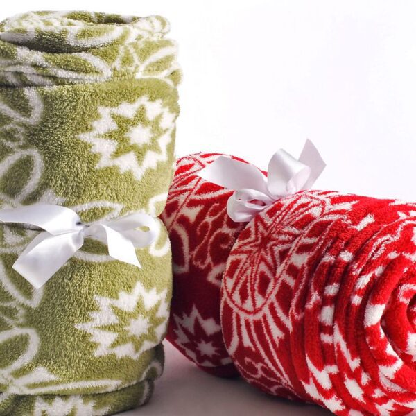 Two custom printed blankets shown in the image