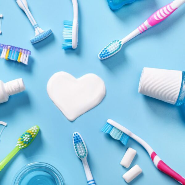 A collection of custom dental care products kept with each other