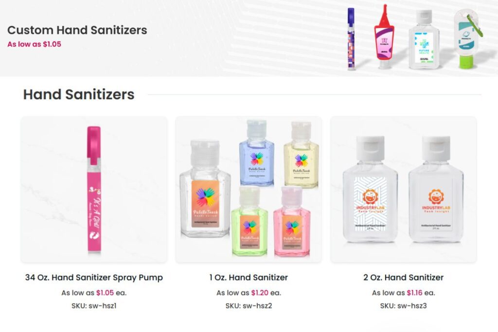 A collection of custom hand sanitizers to buy online shown in the image