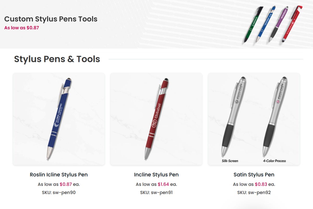 A collection of custom stylus pens to buy online
