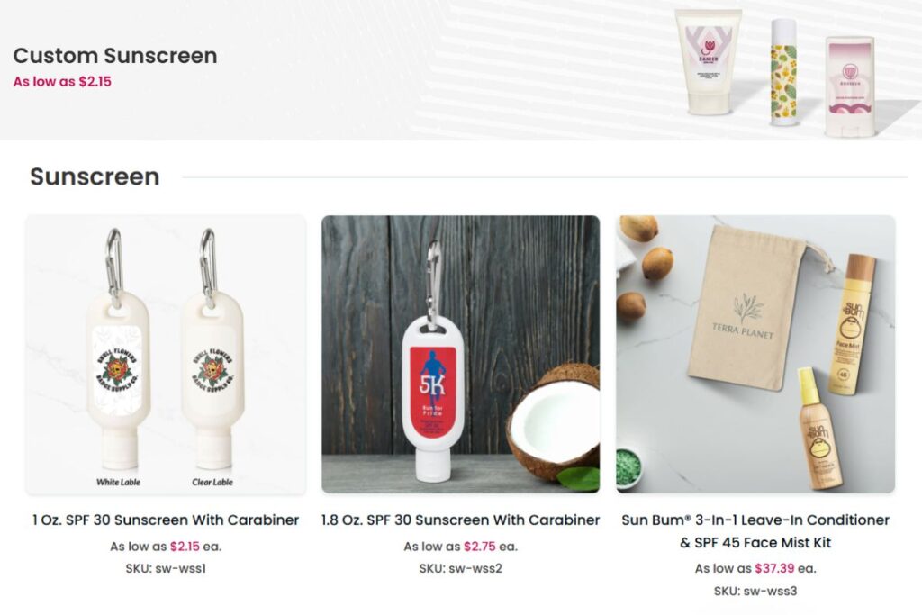 A collection of custom sunscreen for sale