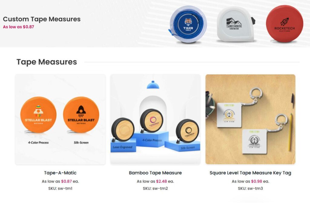 A collection of custom tape measures for sale
