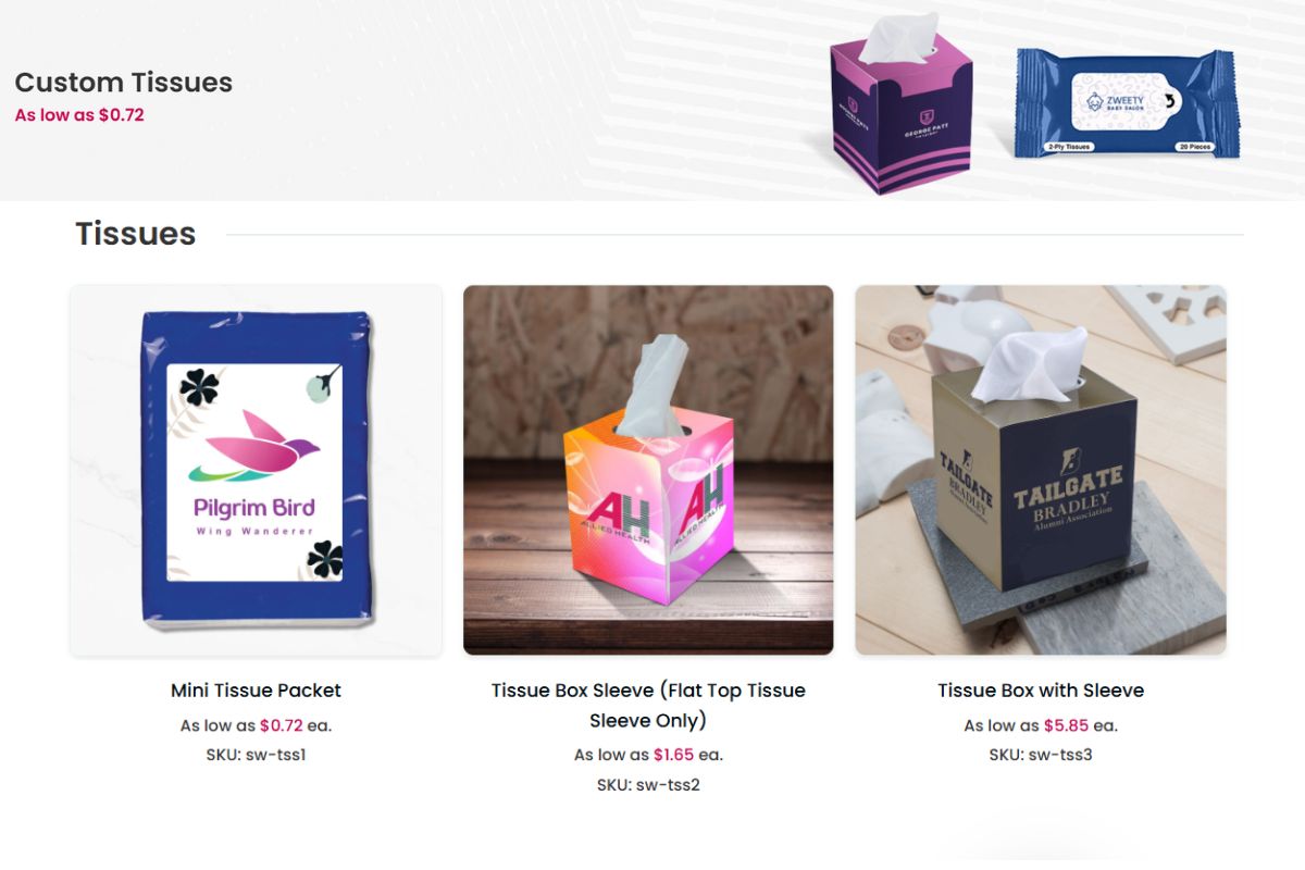 A collection of custom tissues to buy online