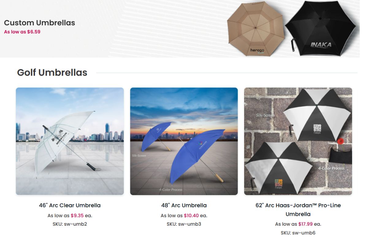 A collection of custom umbrellas to buy online