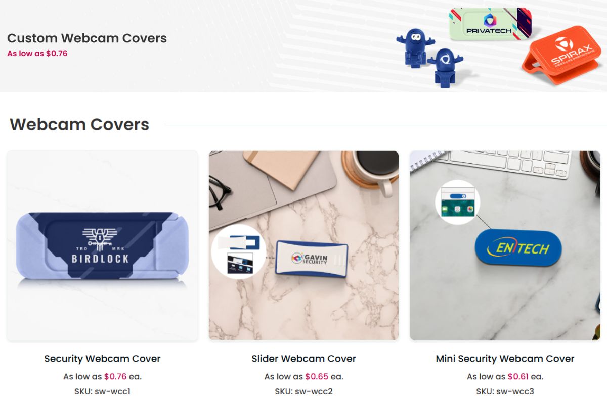 A collection of custom web cam covers shown in the image