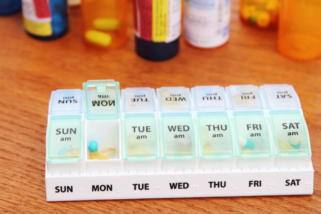 A pill box made from eco friendly, biodegradable plastic