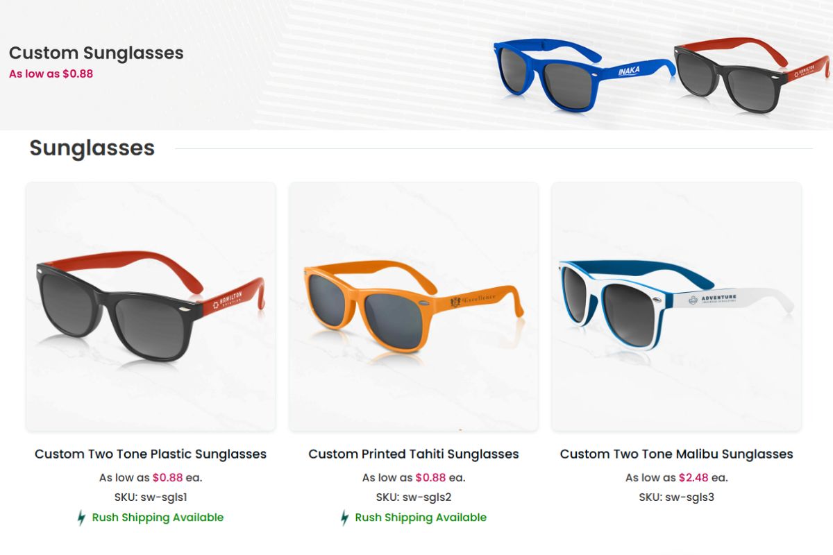 A variety of custom sunglasses shown in the image