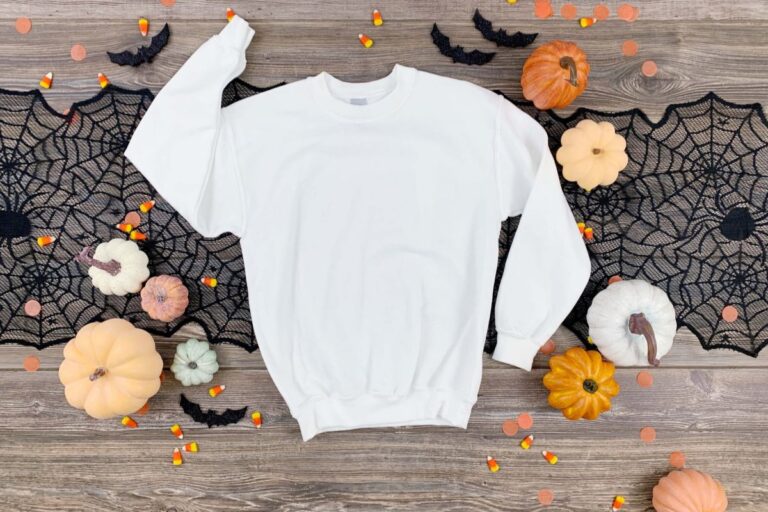 A white crewneck sweatshirt that can be customized is shown in the image