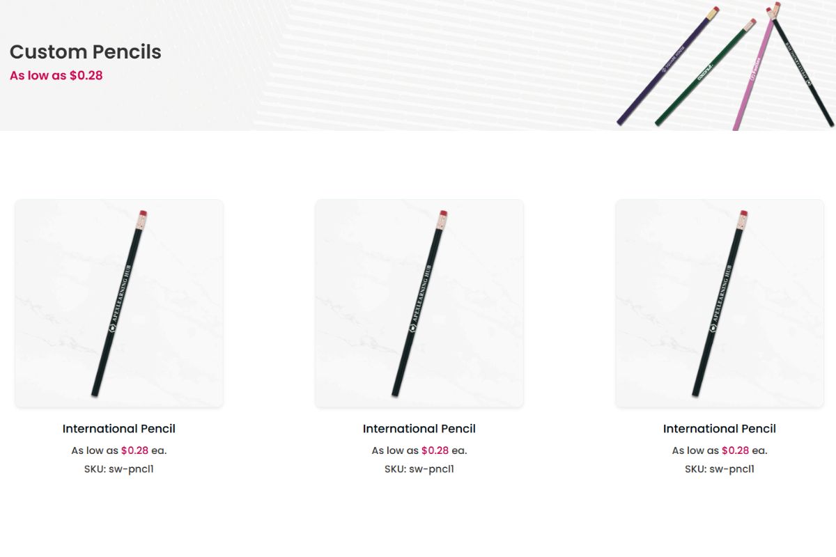 Different custom pencils to buy online shown in the image
