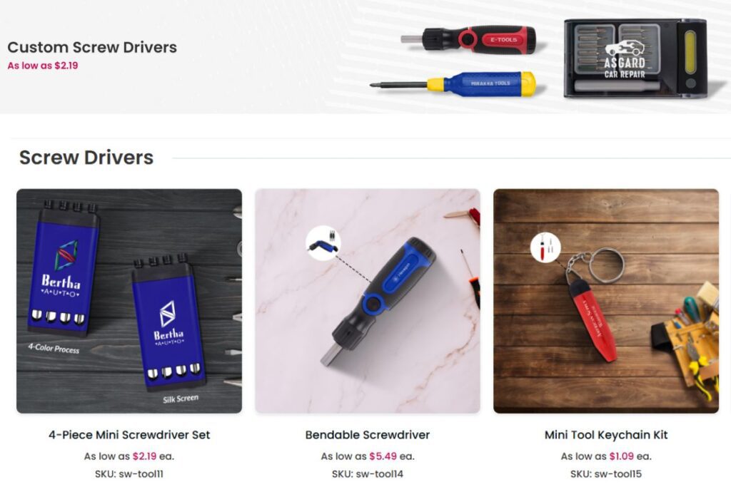 Different custom screw drivers shown in the image to buy online