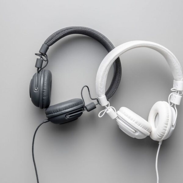Two different colored custom headphones shown in the image
