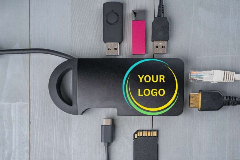 A black color custom USB hub shown in the image