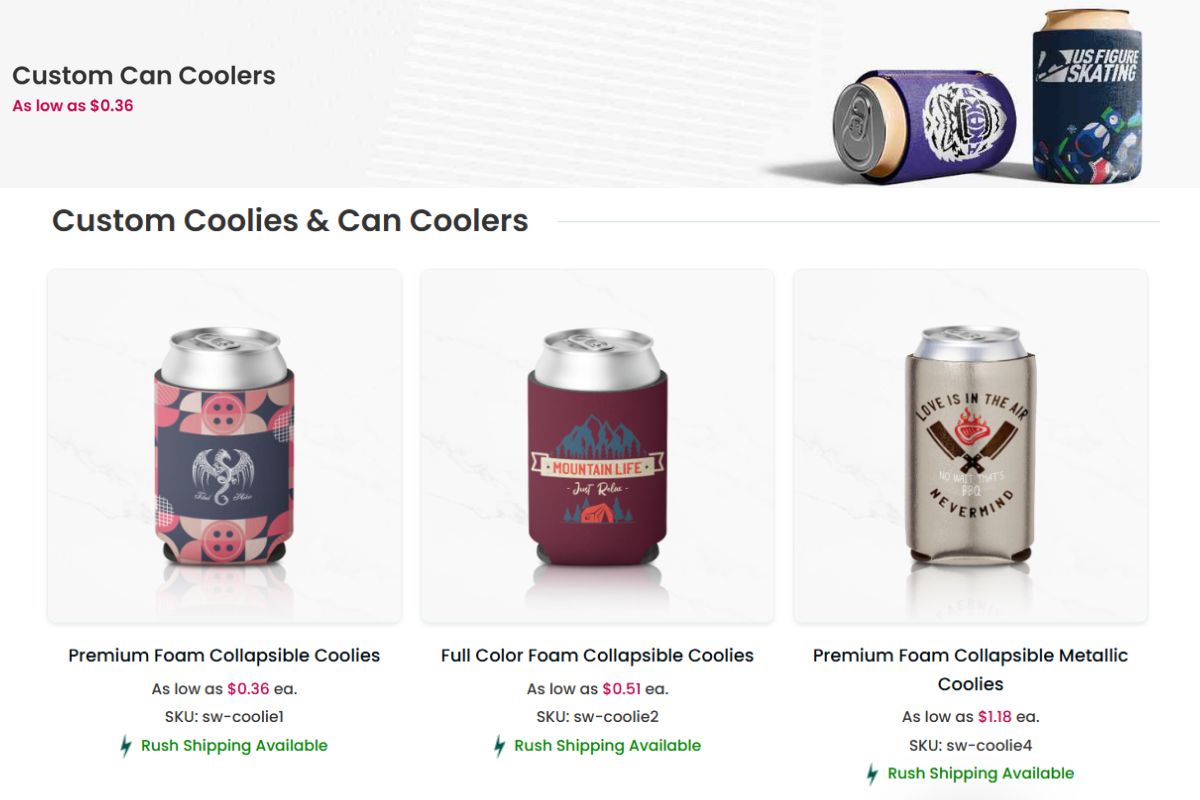 A collection of custom can coolers for sale