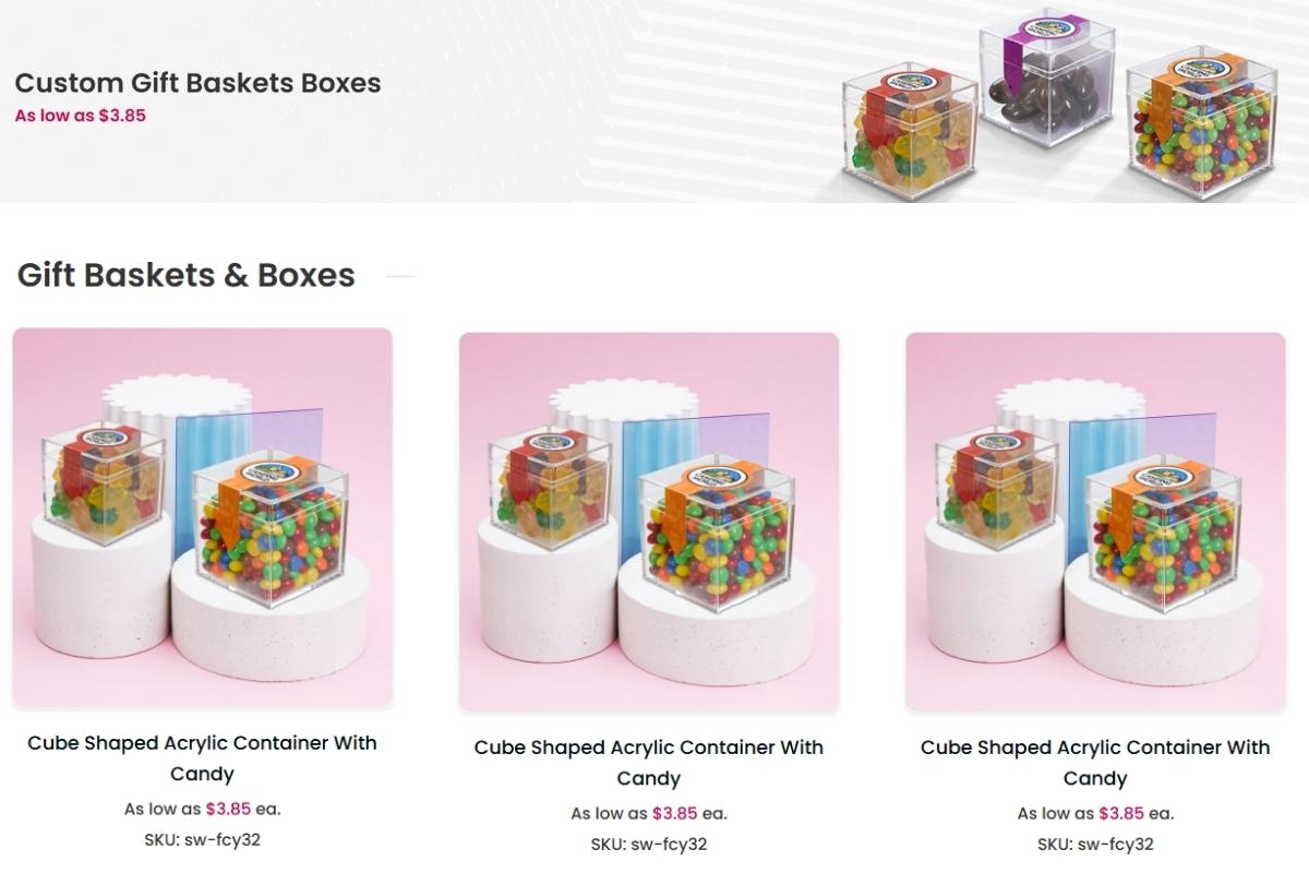 A collection of custom gift baskets boxes for sale