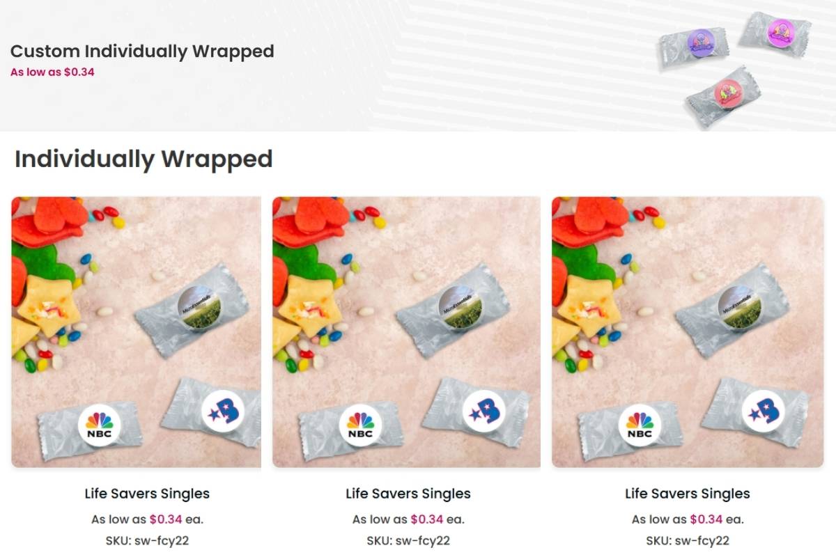 A collection of custom individually wrapped for sale online