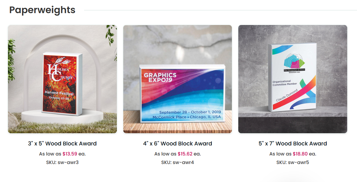 A collection of custom paperweight for sale