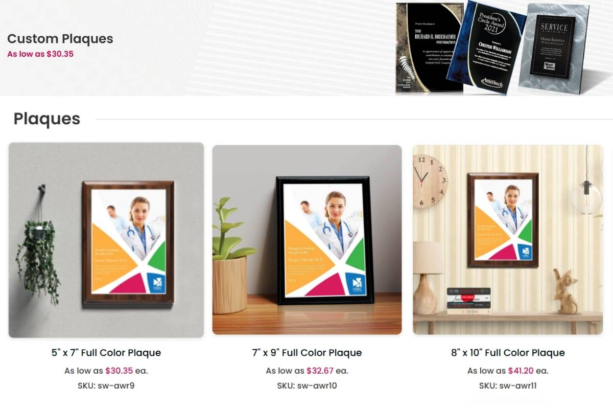 A collection of custom plaques for sale