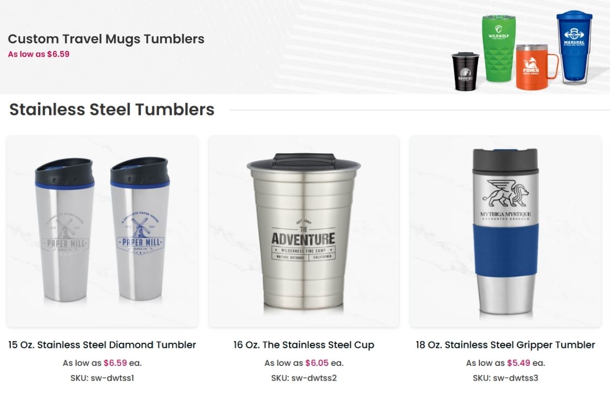 A collection of custom travel mugs tumblers for sale