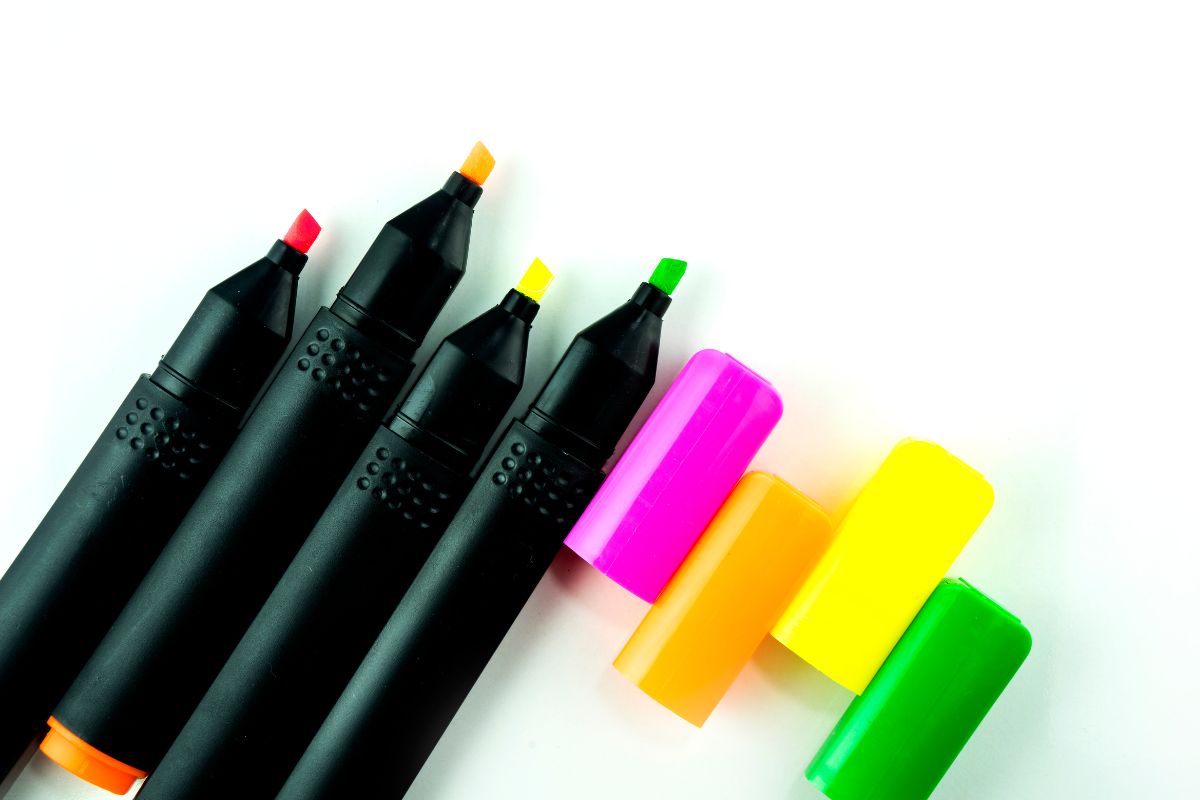 A collection of different colored custom highlighters kept with each other