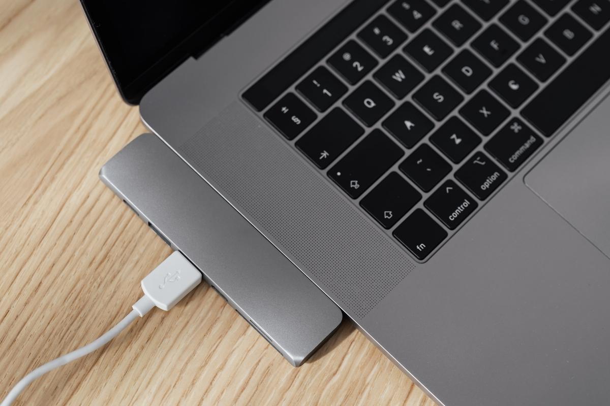 A custom USB hub used with a laptop for added customization