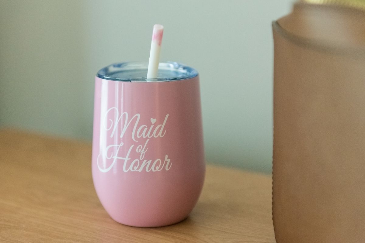A customized tumbler placed on a table
