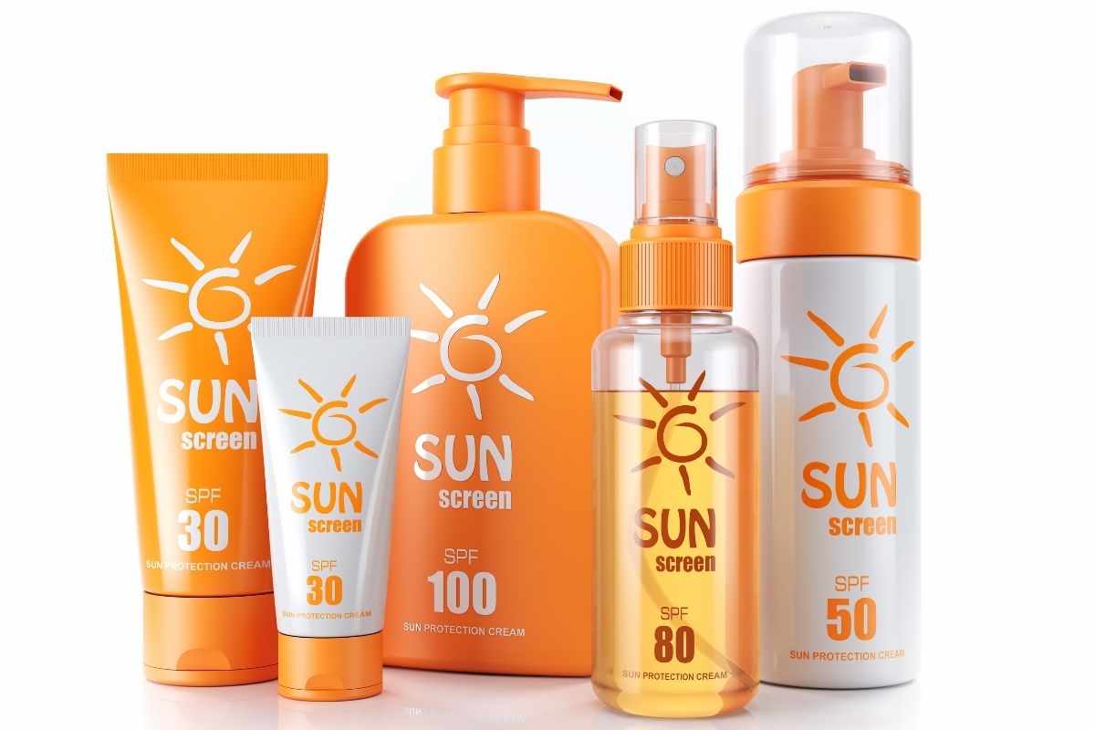 A variety of custom mineral sunscreen bottles arranged together