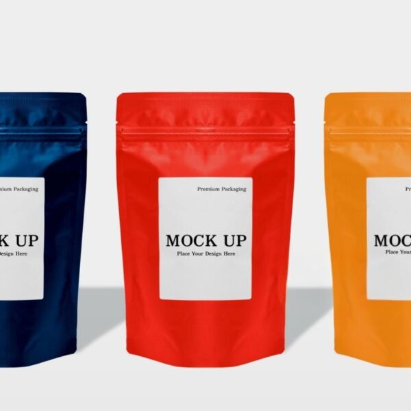 Three different colored custom snack bags kept with each other