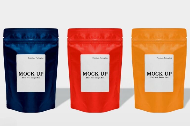 Three different colored custom snack bags kept with each other