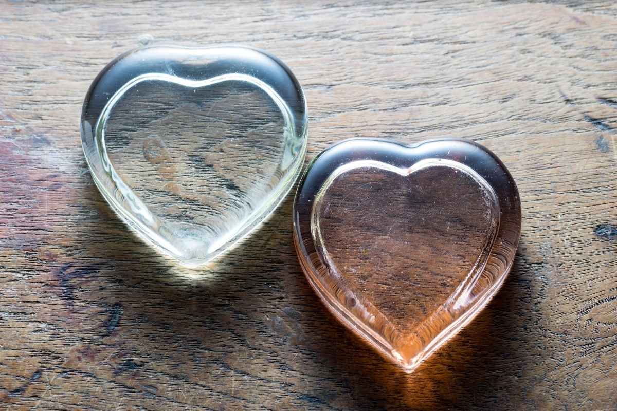 Two heart shaped paperweights that can be customized