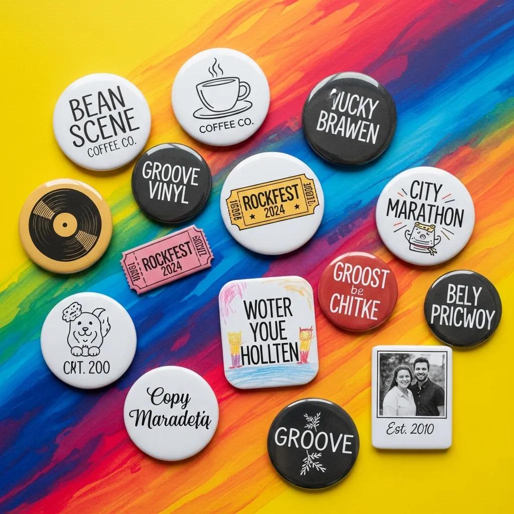 a collection of colorful personalized buttons representing various themes and occasions 1eafeb42 7076 45a7 ab33 dbee571650f1