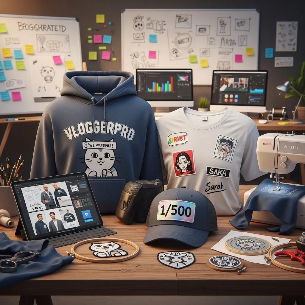 Close-up of personalized YouTuber merch showing small-name prints and fan-led designs