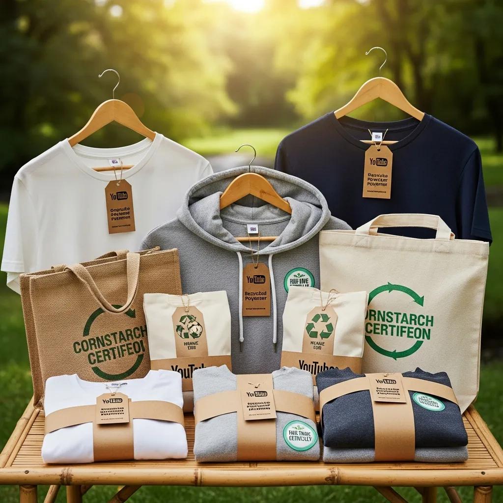Eco-friendly YouTuber merch made from sustainable fabrics, highlighting environmental care