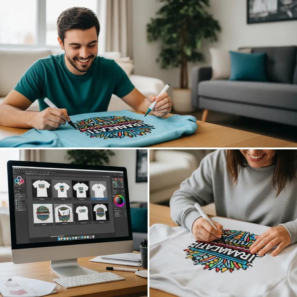 A maker customizing apparel at home, illustrating personalization trends on Etsy